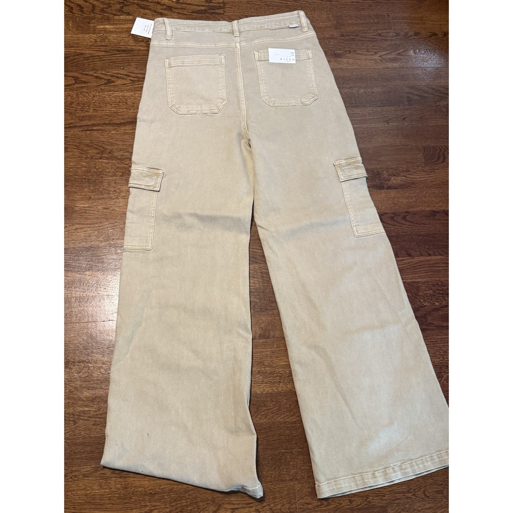 Risen Jeans High Waisted Wide Leg Cargo Pocket Jeans in Khaki Size 15 NEW - Picture 8 of 8